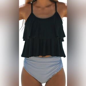 NWT. BEACHSISSI Striped Tankini High Waisted Tummy Control 2 Piece Swimsuit. M